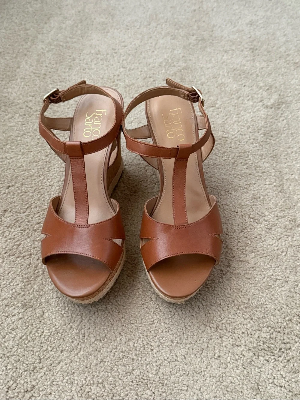 Franco Sarto Brown Leather Cork Wedge Sandals Women’s Size 8.5 - Picture 1 of 9